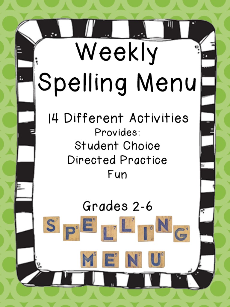 Year Long Spelling Menu PDF Crossword Word Search