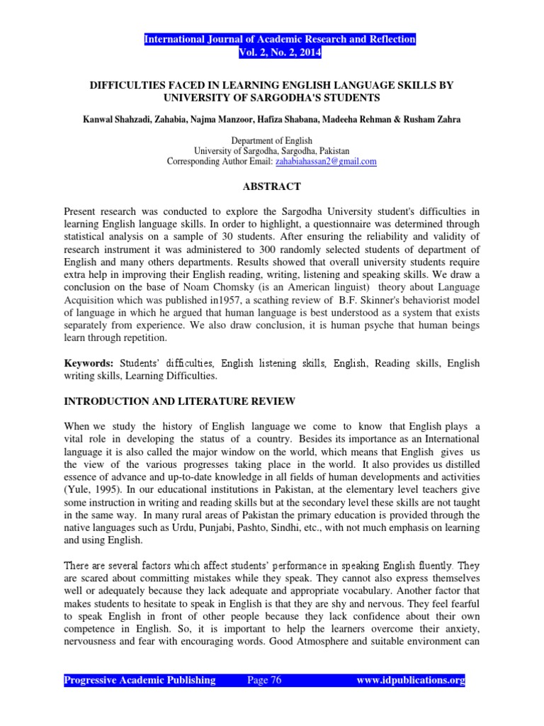 Challenges in Learning English Skills | PDF | English As A Second Or ...