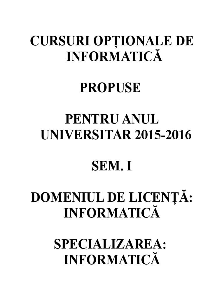 Cursuri Optionale Informatica 2015-2016-Final | PDF