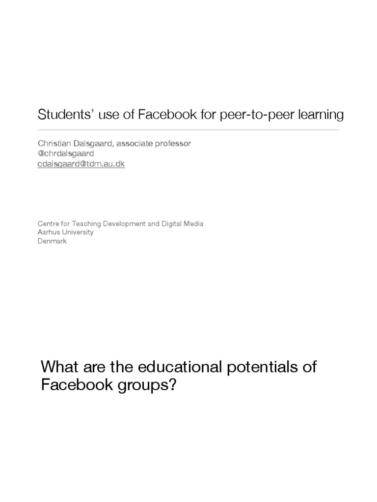 Students' Use of Facebook For Peer-To-Peer Learning | PDF