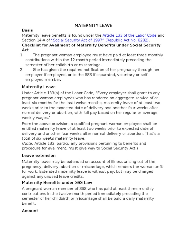 Maternity and Paternity Leave Parental Leave Social Security (United States)