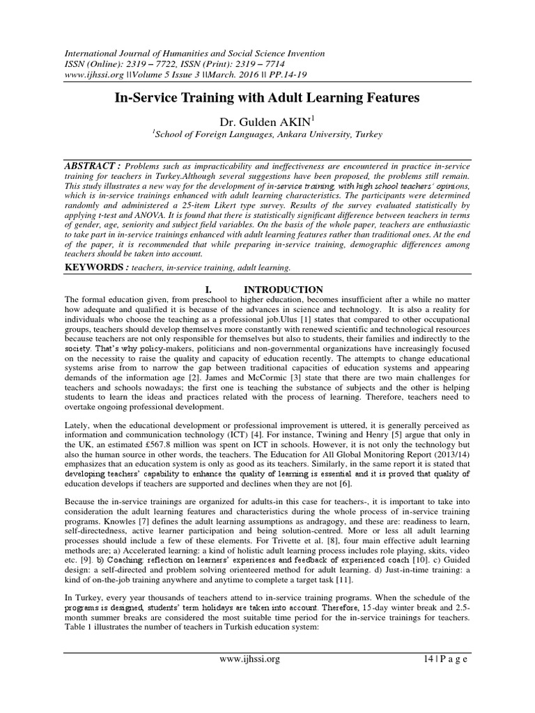In-Service Training With Adult Learning Features | PDF