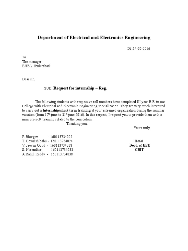 Internship Request from EEE Students | PDF