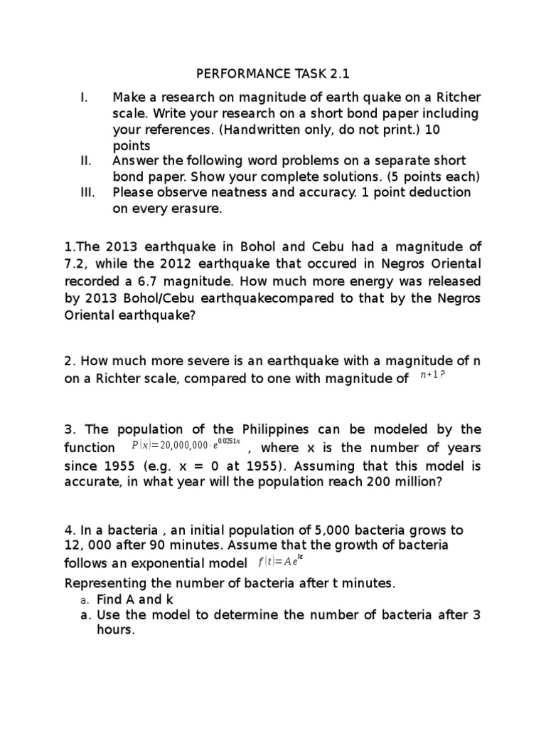 Earthquake Magnitude Math Tasks | PDF | Teaching Methods & Materials