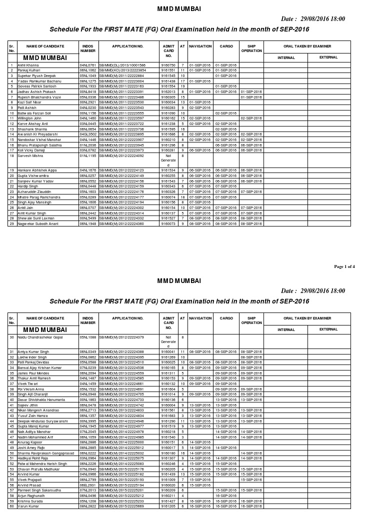 First Mate FG Oral Schedule For September 2016 PDF