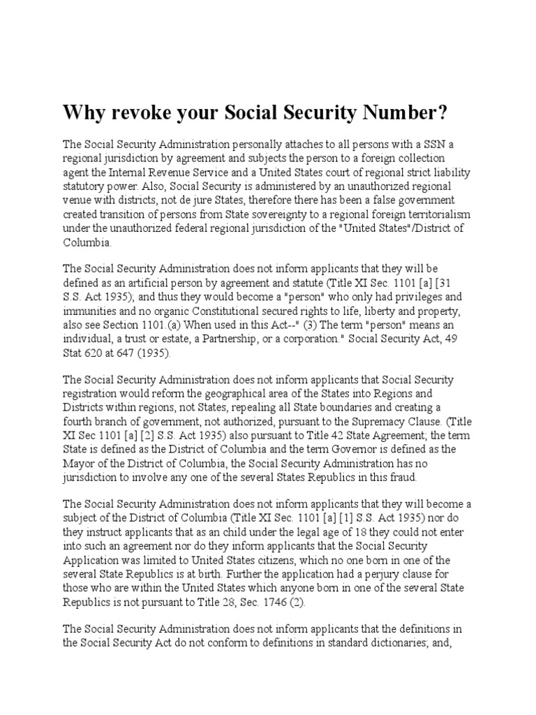 Why Revoke Your Social Security Number PDF Social Security (United