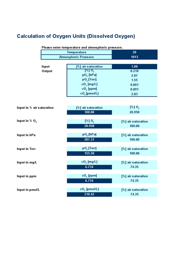 Dissolved Oxygen Calculation Guide | PDF | Technology & Engineering