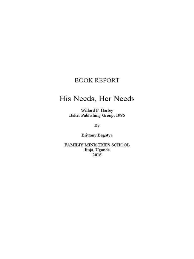 His Needs, Her Needs Book Report PDF Wife Husband