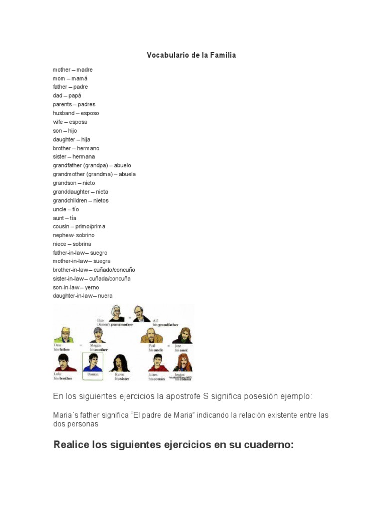 Vocabulario de La Familia | PDF | Artes del Lenguaje y Comunicación ...