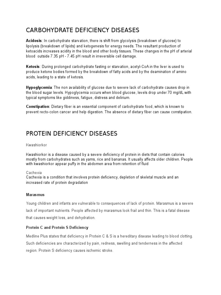 Carbohydrate Deficiency Diseases PDF Ketosis Carbohydrates