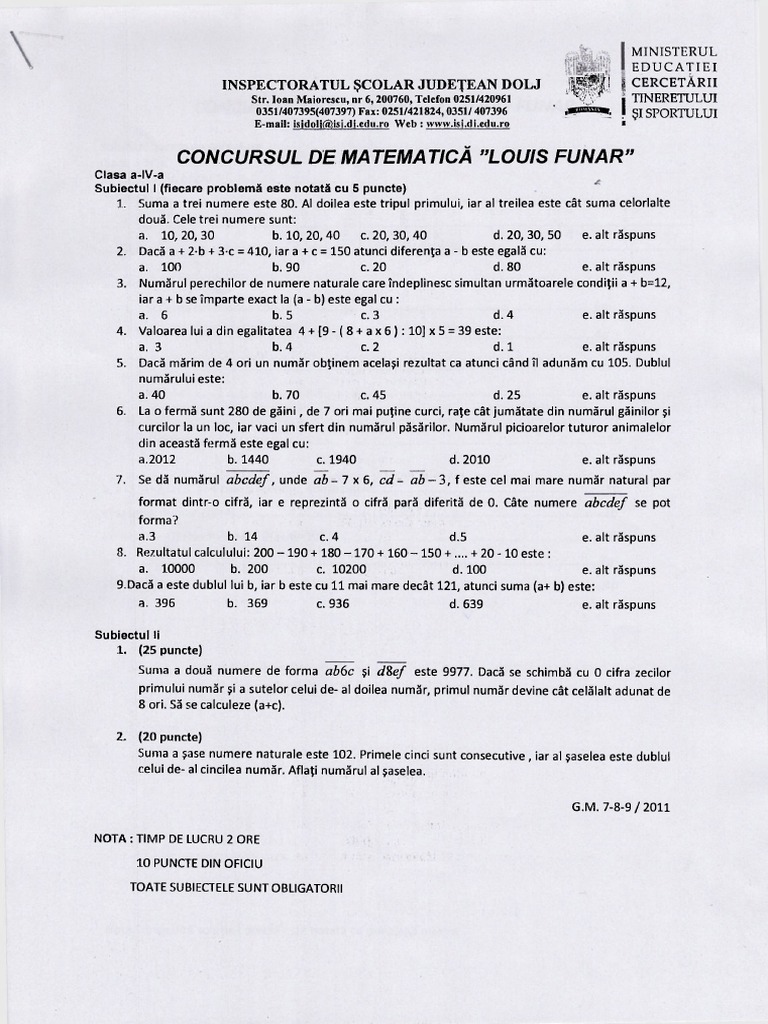 Subiecte+bareme Louis Funar | PDF