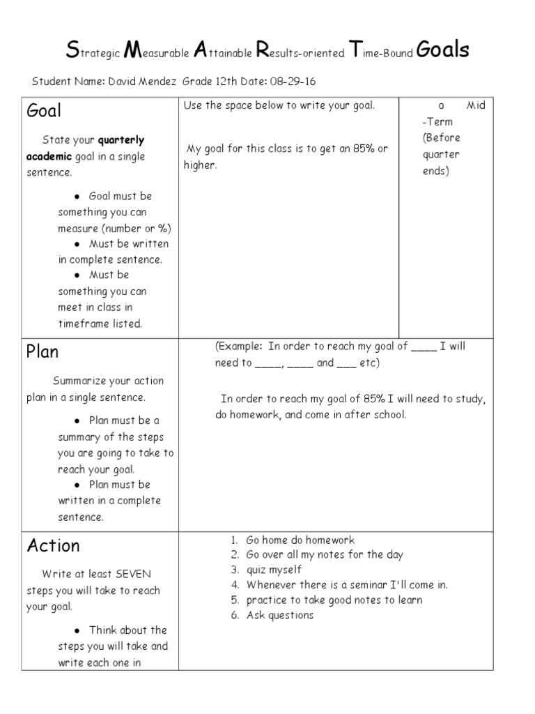 S M A R T Goals Academic Goal in A Single PDF