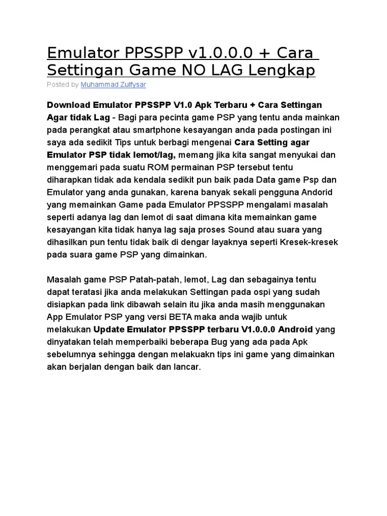 Setting PPSSPP Agar Tidak Lag | PDF | Game & Aktivitas