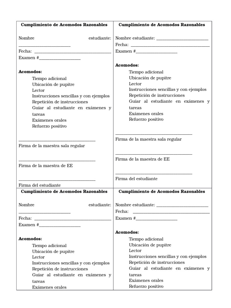 Hoja de Acomodos Razonables EE | PDF