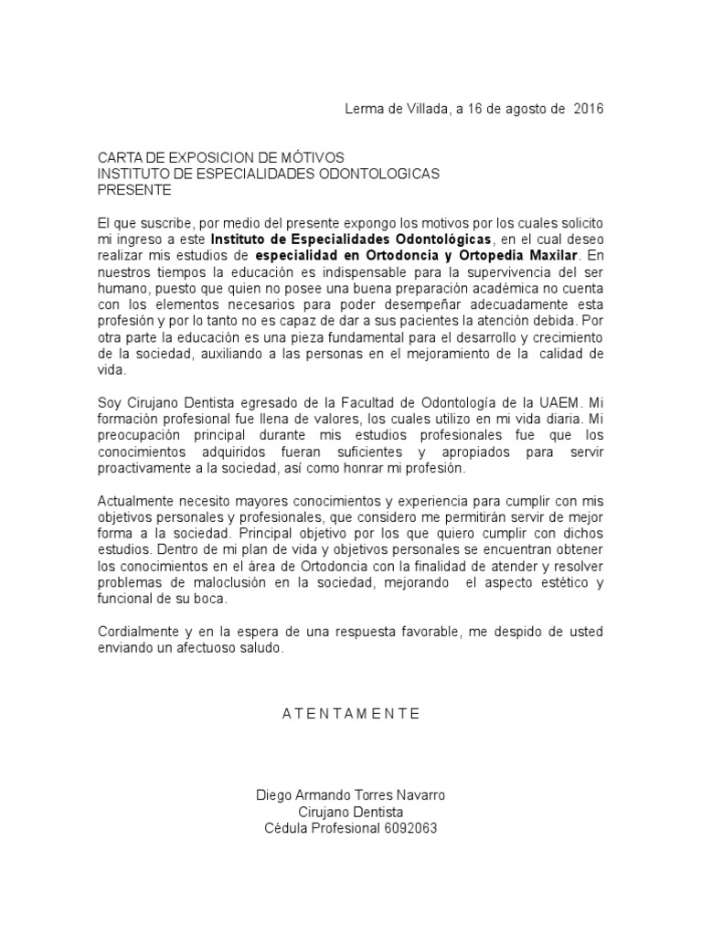 Carta de Exposicion de Motivos