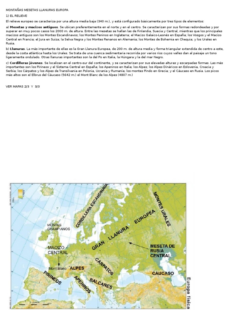 Relieve de Europa: Montañas y Llanuras | PDF | Viajes por Europa | océano  Atlántico, image size:768x1024