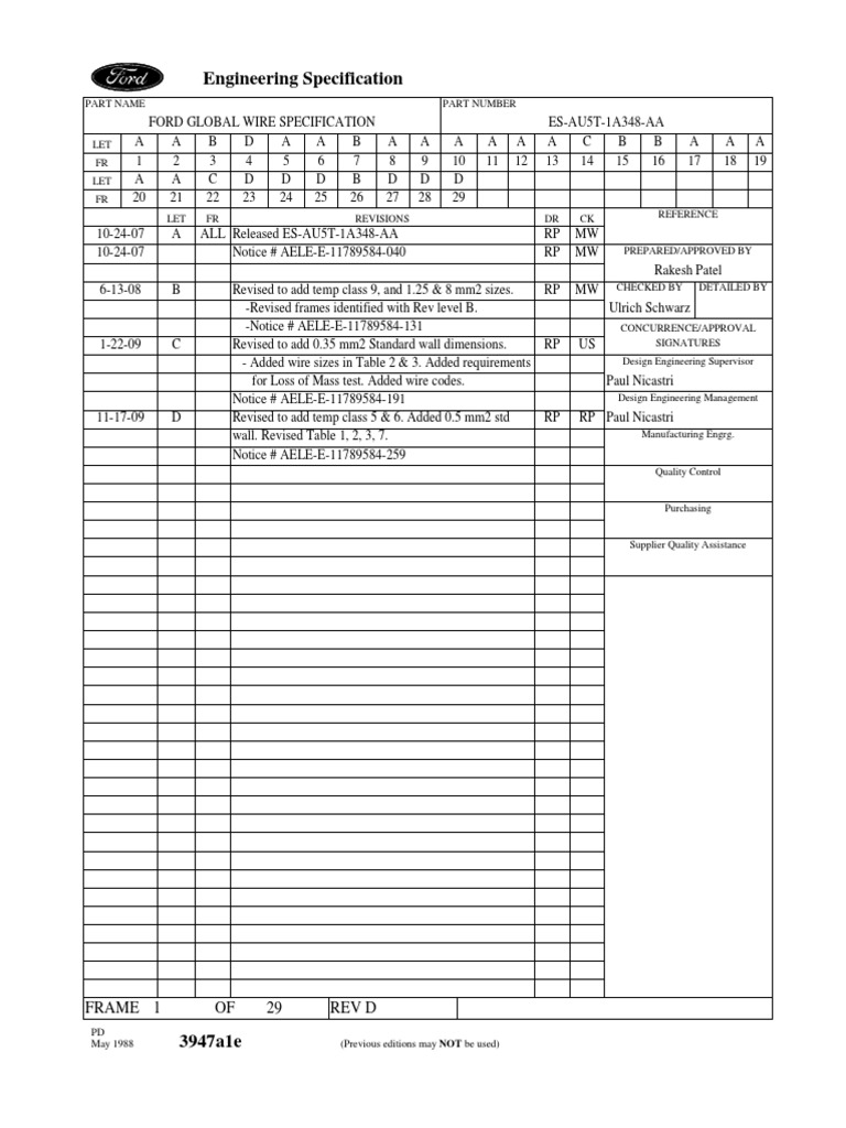 Ford Wire Specification ES-AU5T-1A348-AA | PDF | Insulator (Electricity ...