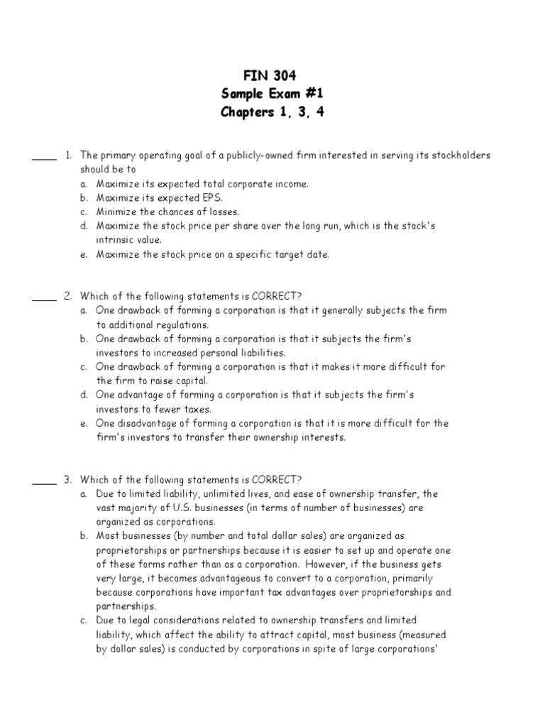 FIN 501 Sample Exam 1 | PDF | Retained Earnings | Dividend