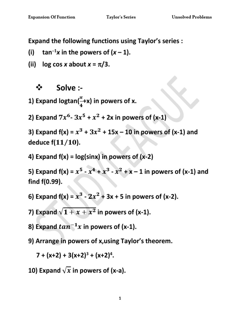 Taylor Series Expansion Exercises | PDF
