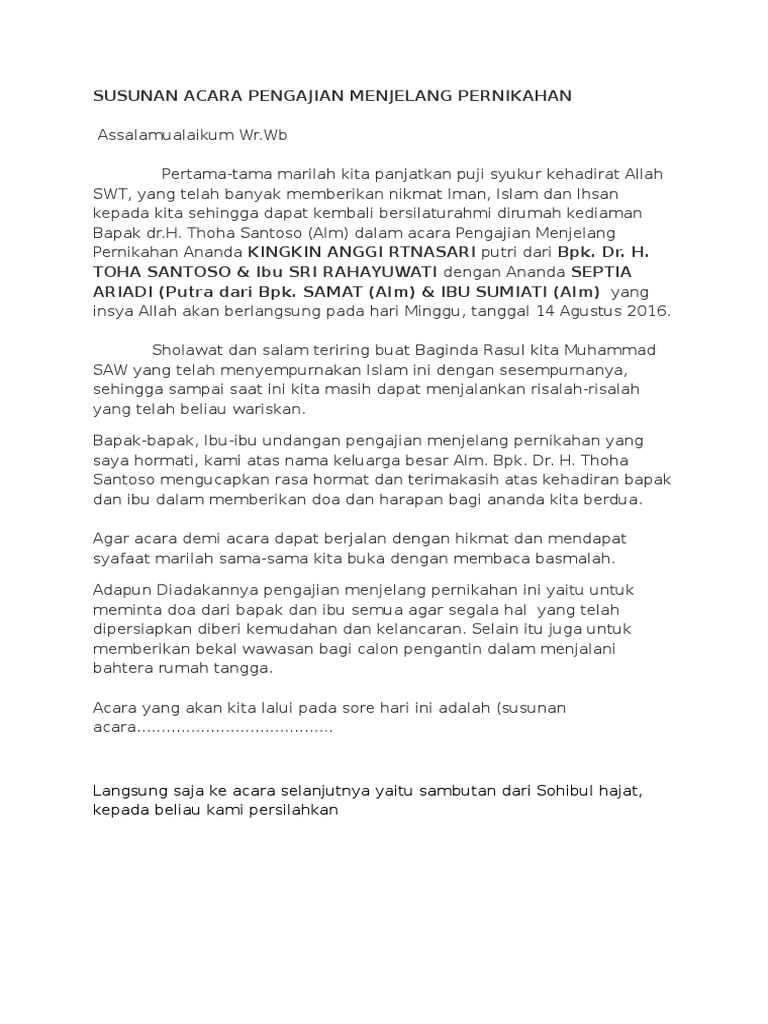 Susunan Acara Pengajian Menjelang Pernikahan