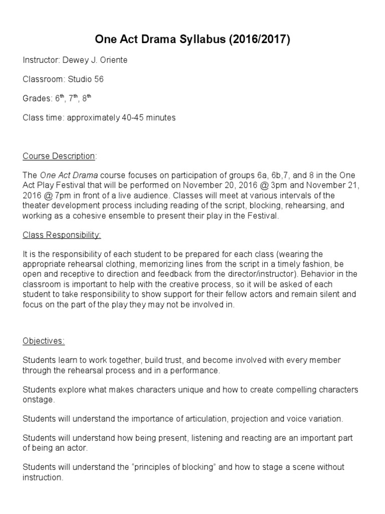 One Act Drama Syllabus (2016/2017) : TH TH TH | PDF
