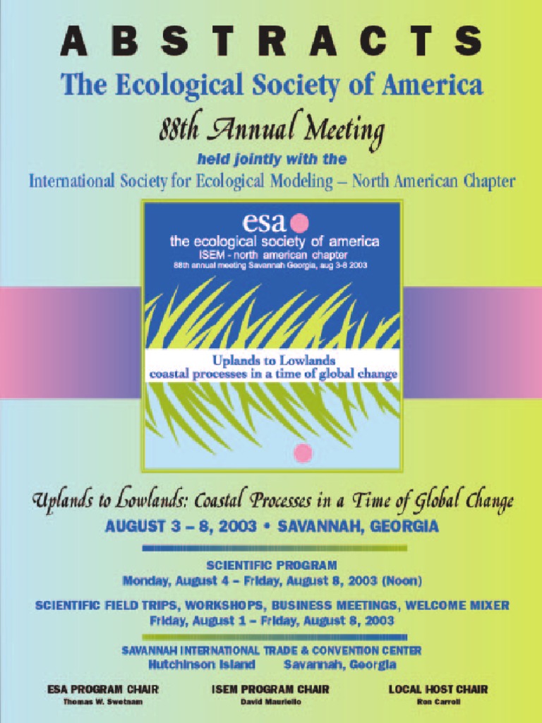 ABSTRACTS The Ecological Society of America 88thannual Meeting PDF Species Plants