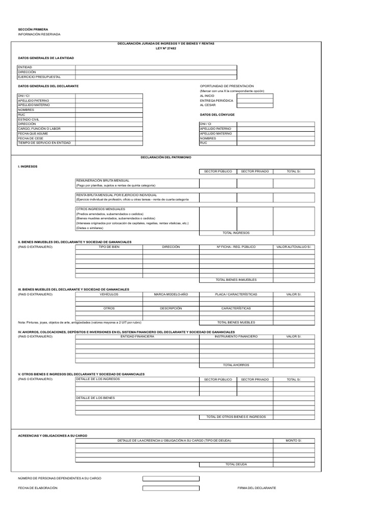 Formato Declaración de Bienes y Renta