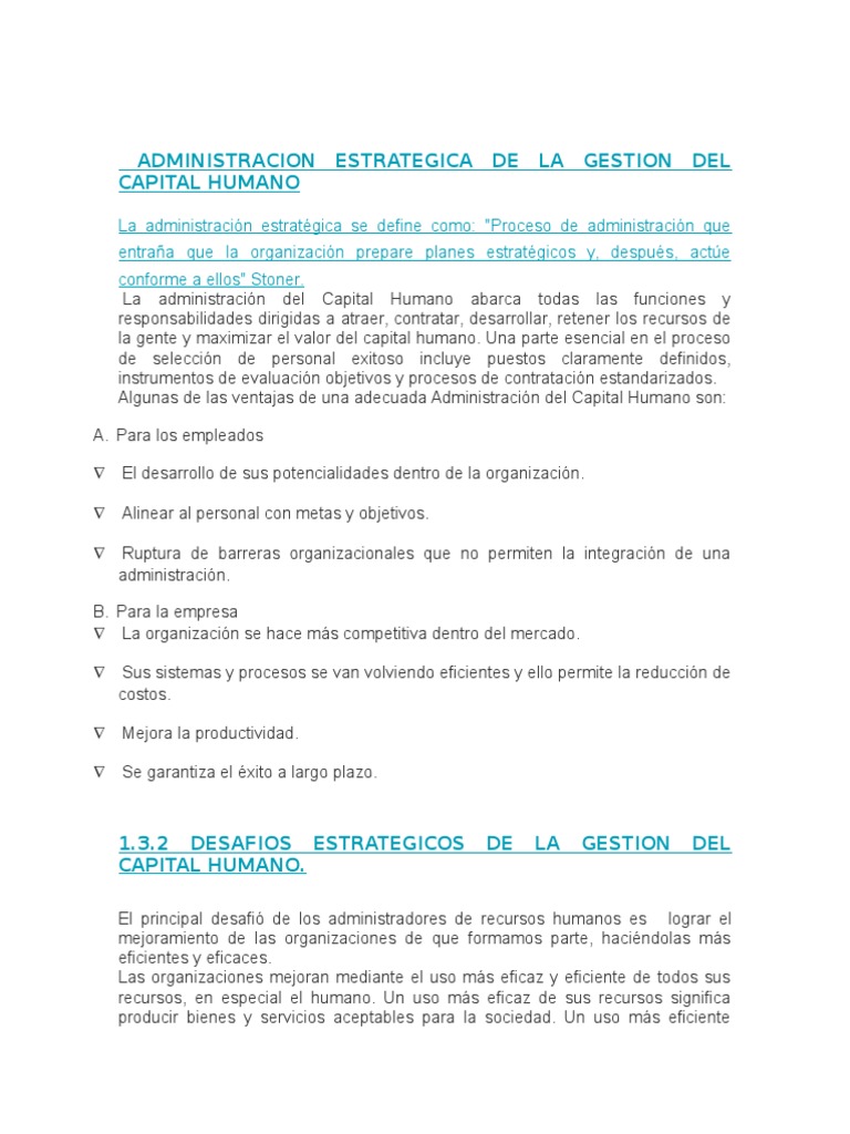 Administracion Estrategica de La Gestion Del Capital Humano | PDF