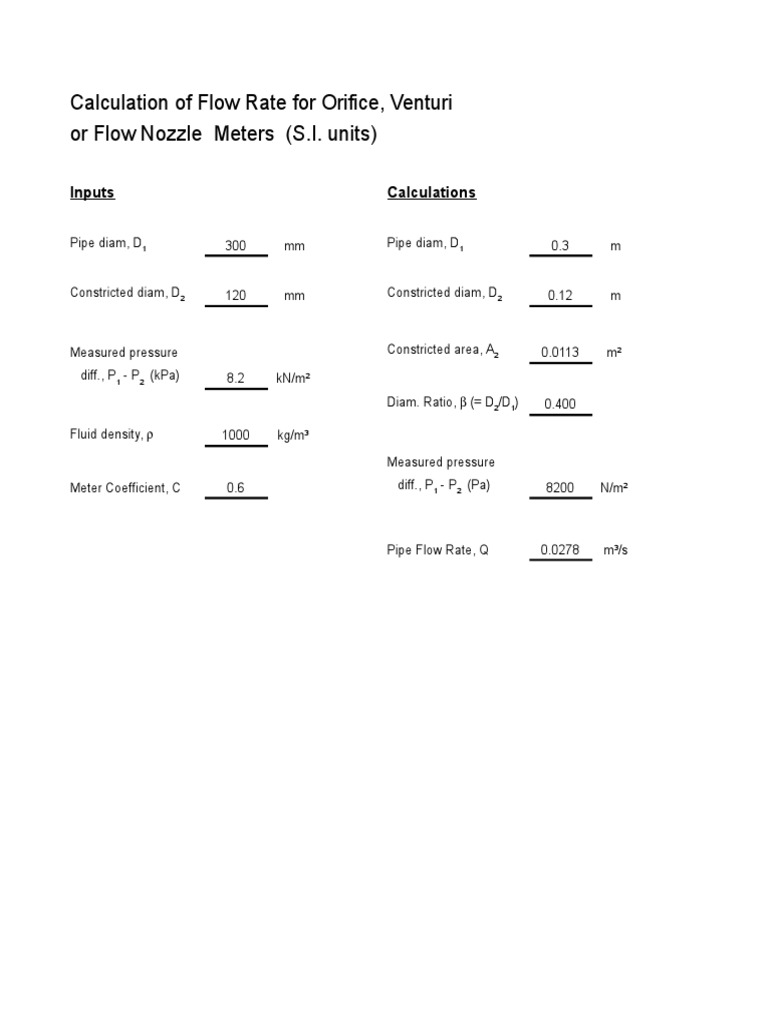 0EEA06 Calculation of Flow Rate For Orifice Venturi or Flow Nozzle ...