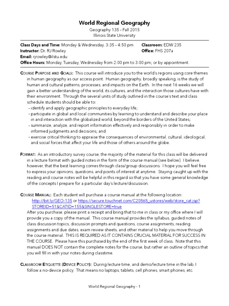 Geography Syllabus Test (Assessment) Further Education