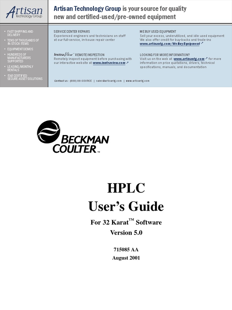 Hplc User S Guide 32 Karat 5 0 Chromatography High Performance Liquid Chromatography