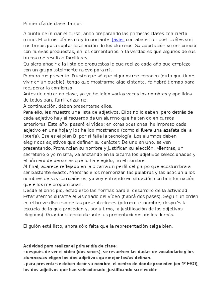 Primer Día de Clase | PDF