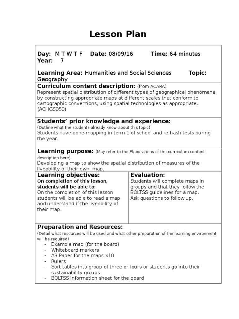 Geography Lesson Plan: BOLTSS Mapping | PDF | Map | Geography