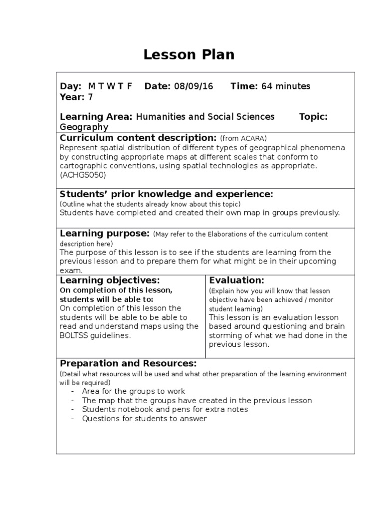 Geography Lesson Plan: Map Skills Evaluation | PDF | Lesson Plan ...