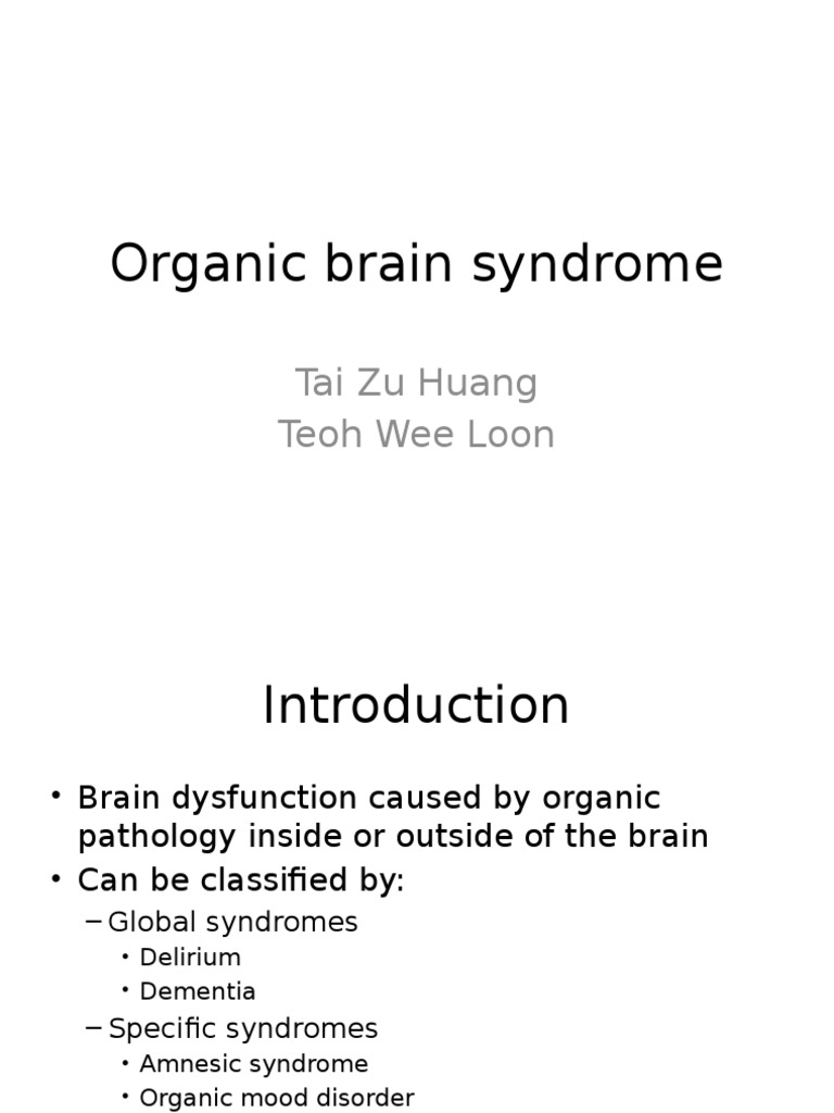 Organic Brain Syndrome | PDF | Dementia | Alzheimer's Disease