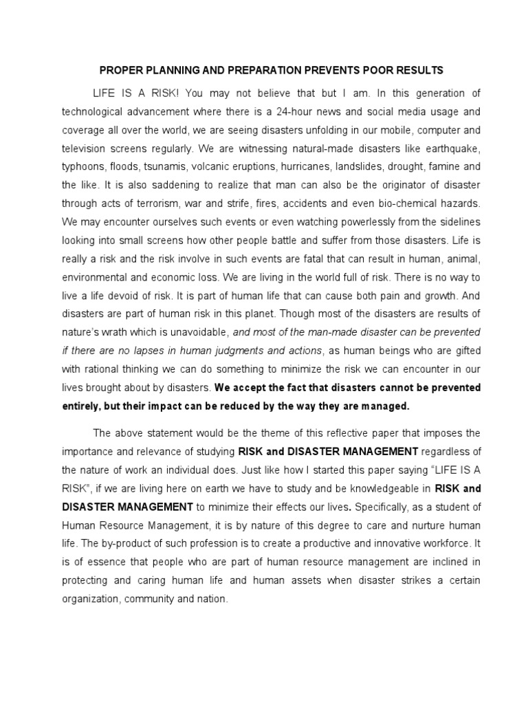 Reflection about risk management picture