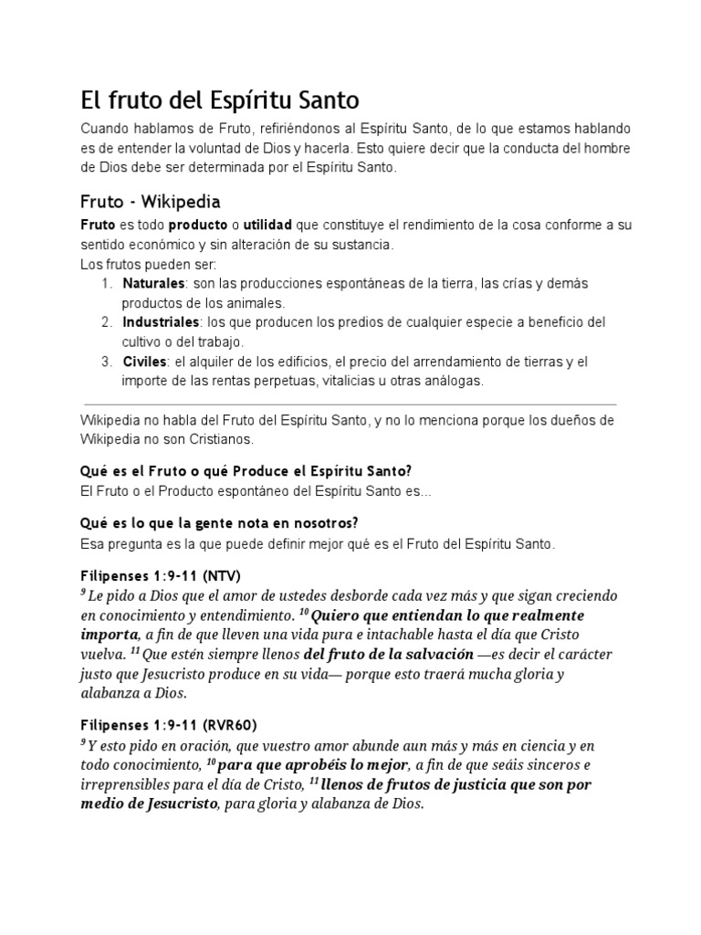 El Fruto Del Espíritu Santo | PDF | espíritu Santo | Amor