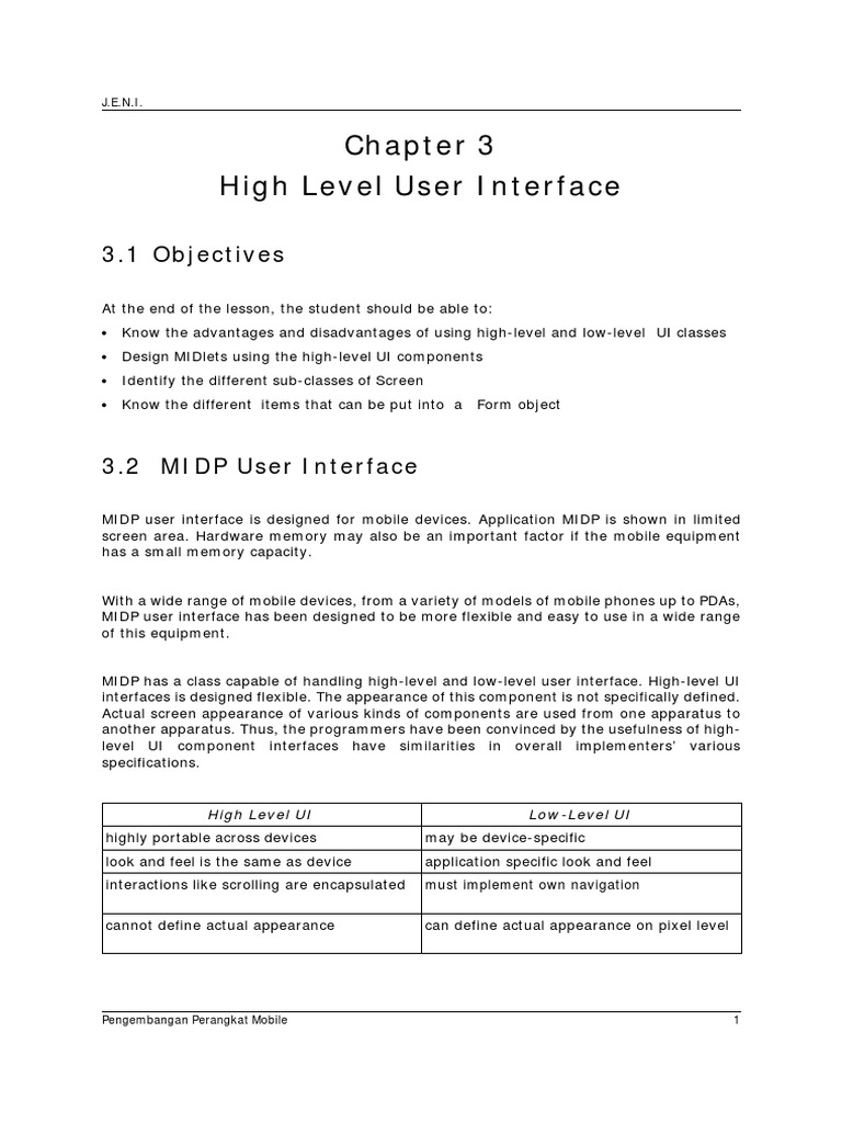 High Level User Interface: 3.1 Objectives | PDF | User Interface ...