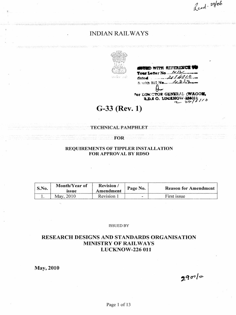 Wagon Tippler Specification As Per Latest RDSO Guidelines | PDF | Rail ...