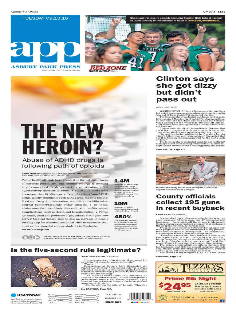 Asbury Park Press Front Page Tuesday, Sept. 13 2016 PDF Attention