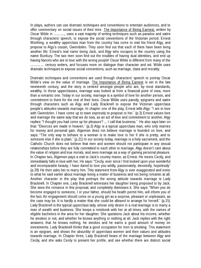 The Importance of Being Earnest - Essay | PDF | The Importance Of Being ...