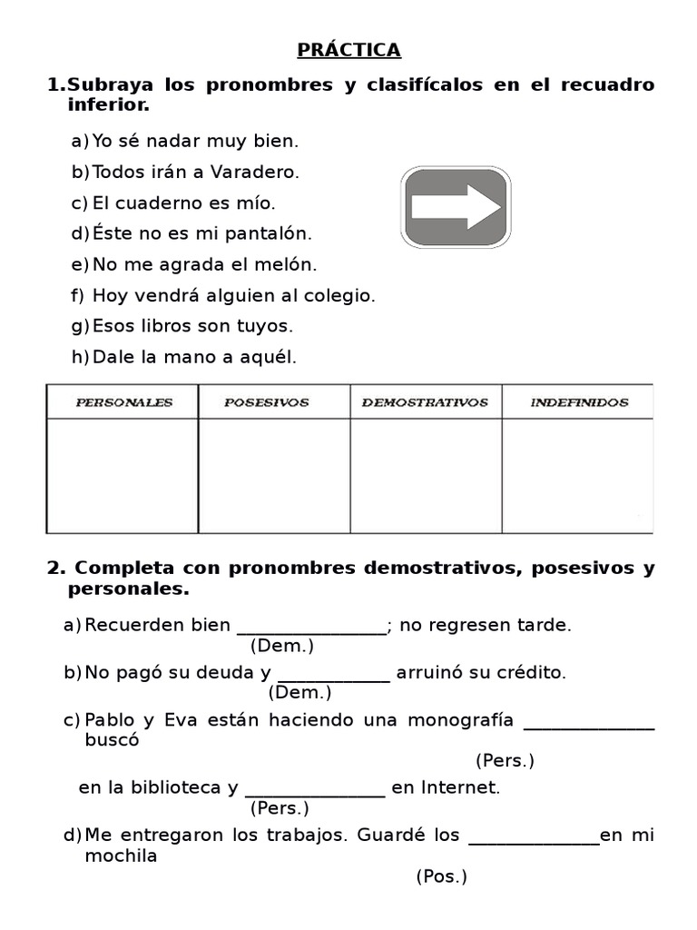 5° y 6° - PRONOMBRES PERSONALES - PRÁCTICA | Pronombre | Amor