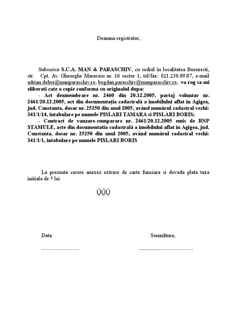 Cerere Eliberare Copii Arhiva Ocpi Constanta | PDF