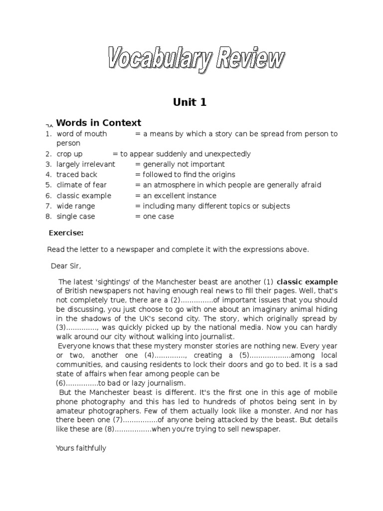English 11 Unit 1 Vocabulary Review | PDF | Advertising | Loans