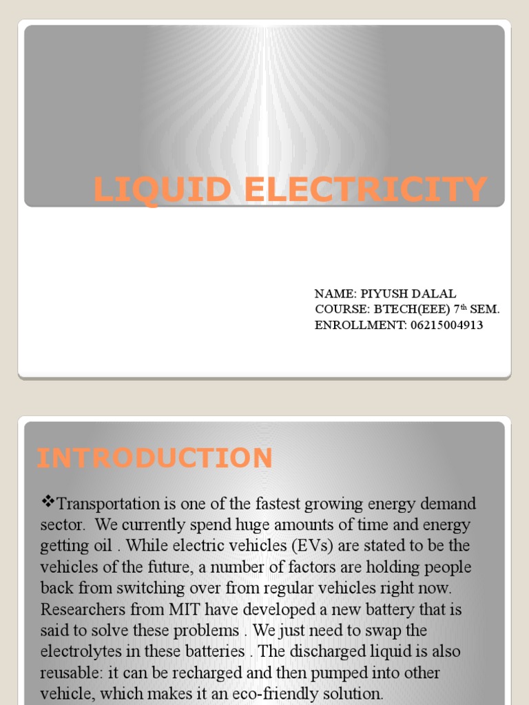 LIQUID ELECTRICITY.pptx Battery (Electricity) Rechargeable Battery
