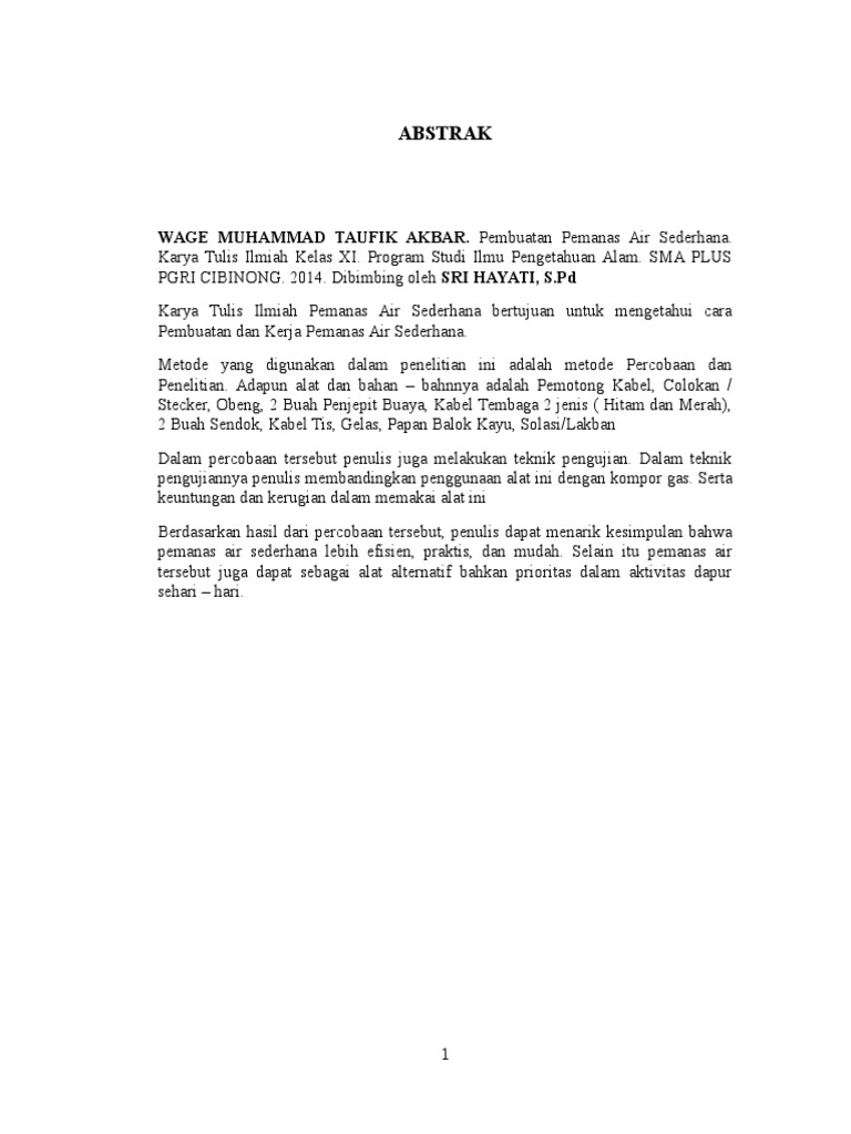 Contoh Abstrak Karya Tulis Ilmiah