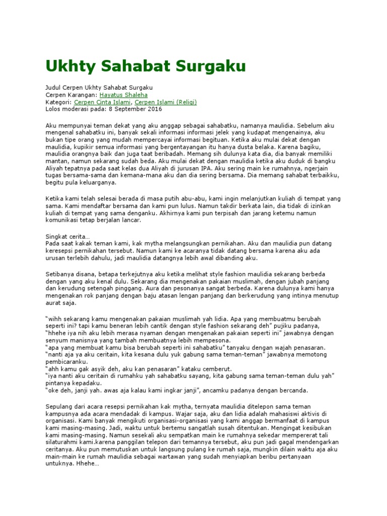 Judul Cerpen Ukhty Sahabat Surgaku
