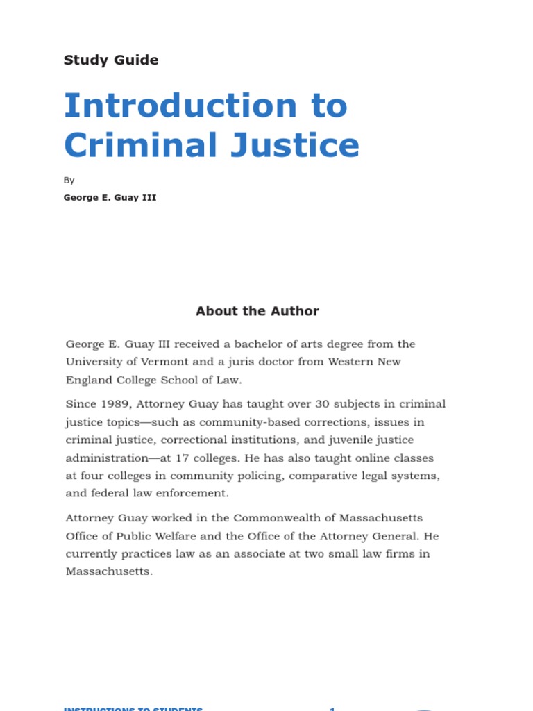 Introduction to Criminal Justice Study Guide