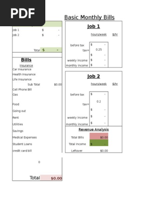 Basic Monthly Bills budget