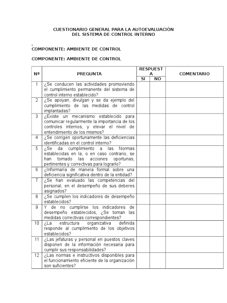 Cuestionario..... Control Interno | PDF | Información | Recursos humanos